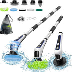 Electric Spin Scrubber, Rocfinity IPX7 Waterproof Cordless Cleaning Brush, 9 Brushs Heads Shower Scrubber - Extendable Long Handle Electric Cleaner Brush for Window,Floor,Car,Bathtub,Kitchen