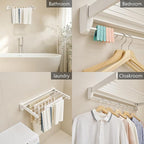 JOOM Laundry Drying Rack Collapsible, Wall Mounted Drying Rack, Clothes Drying Rack, Retractable Drying Racks, 27.5" Wide, 5 Aluminum Rods with Hooks, 60 lb Capacity (White 27.5" with Hooks)