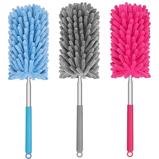 Mini Duster for Cleaning, 360° Bendable Hand Dusters with Extension Pole, Washable Small Duster for Car Interior, Office, Furniture