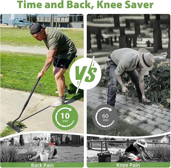 Manual Weeder Tool,8 Tines Garden Weeding Rake with Sharp Blade,55 Inch Long Handle,Heavy Duty Stand Weeding Tool for Weeding Loosening Soil Gathering Leaf Leveling Thatch Rake