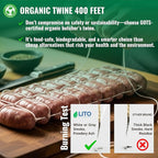 Organic Butcher’s Twine for Cooking & Trussing – 1.2mm Heavy-Duty Natural Cotton Kitchen Twine 400 Feet – Food-Safe, Oven-Safe String for Meat, Turkey, Baking, & Crafts