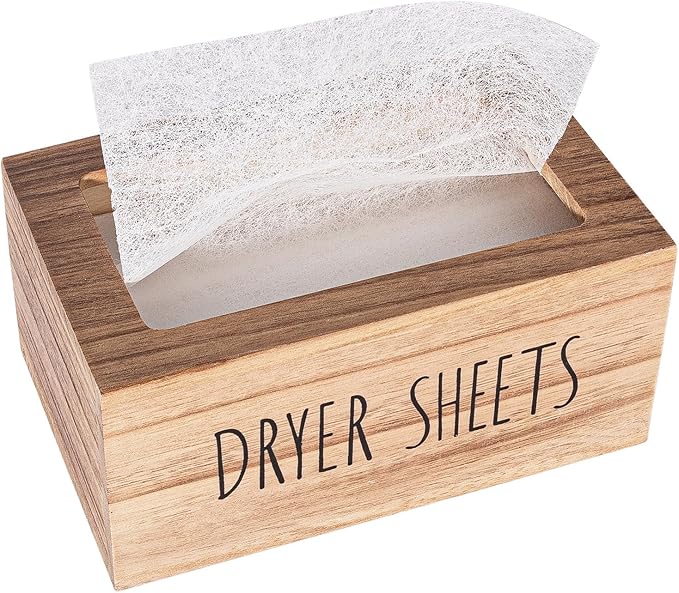zoocatia Laundry Room Decor Dryer Sheet Container Wood Detergent Dispenser Organization and Storage Box Holder for Laundry Pods, Dryer Balls, Brown