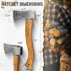 NedFoss 15" Hatchet, Chopping Axes and Hatchets for Wood Splitting and Kindling, Forged Carbon Steel Bushcraft Axe Head Beech Wood Handle, Retro Leather Sheath
