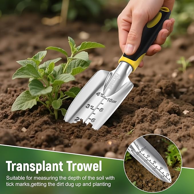 Garden Tool Set, 3 Pack Staines Steel Heavy Gardening Kit Including Hand Shovel, Transplant Shovel and Hand Rake for Planting, Digging, Weeding