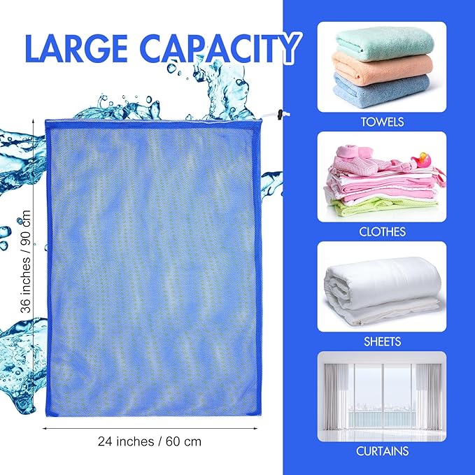 Berlune 30 Pack 24 x 36 Inches Large Mesh Bags for Laundry, Wash bags, Sturdy Mesh Material Closed with Drawstring, Factory, University, Dormitory, Travel and Apartment Dweller (Blue)
