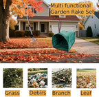 Leaf Rake for Lawns with 53 Gallon Dustpan-Type Leaf Bags,Heavy Duty Metal Garden Yard Rake Long Handle with Expandable Head 7-14" for Gardening Outdoor Camping Shrub Grass Bush Weed