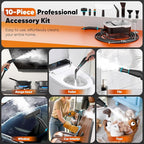 Steam Cleaner, 2500W Heavy Duty Pressurized Handheld Steamer with Built-in 1.32 qt Water Tank & 10 Accessories – for Kitchen, Bathroom, Car, Floors, Furniture, Tile & Windows (Black/White)