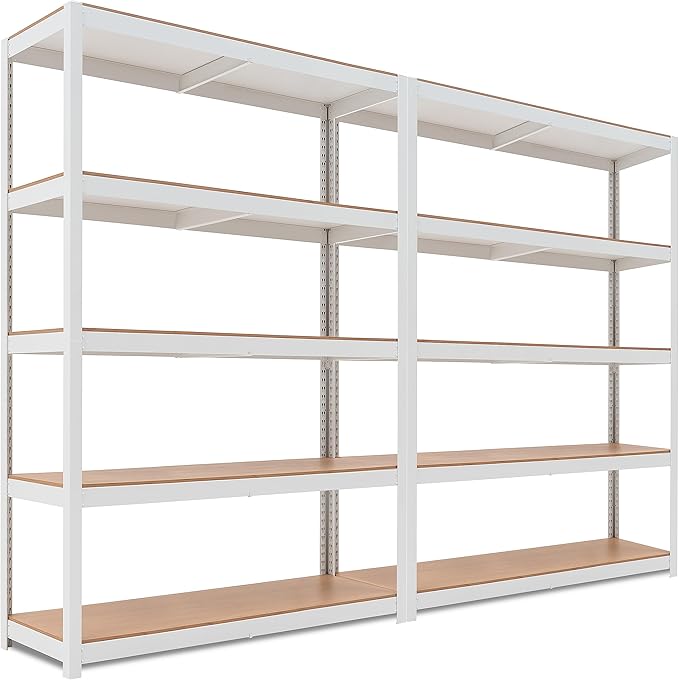 HOMEDANT House Lift-Beam White 48" Wide Boltless Heavy Duty Garage Storage Shelving Adjustable 5-Tier Metal Shelves Laminated Organization Shelf Industrial Utility Rack Pantry Shed Office Store 2Pack