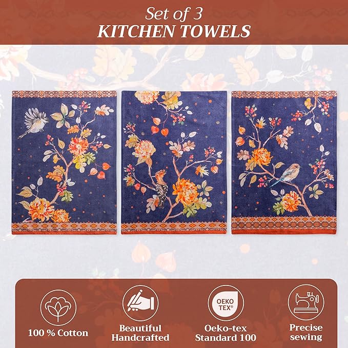 Maison d' Hermine Kitchen Towels Set of 3 100% Cotton 27.50" x 20" Reusable Cloth Tea Dish Towels Absorbent with Hanging Loop for Kitchen, Home, Dining, Cocktail Parties (Kelim - Infinity)