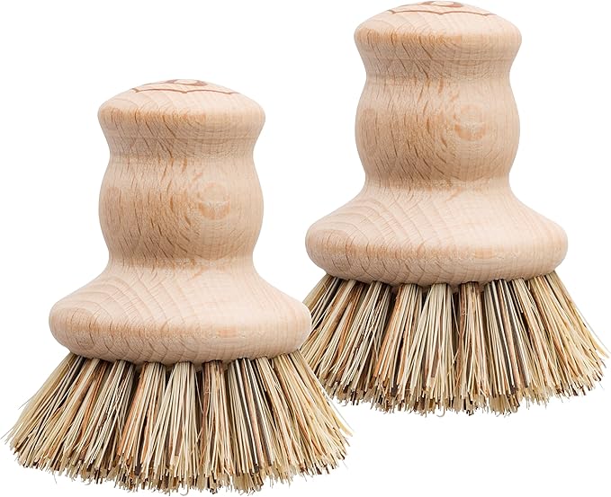 Redecker Union Fiber Pot Brush with Untreated Beechwood Handle, Set of 2, 2-1/2-inch Diameter, Made in Germany