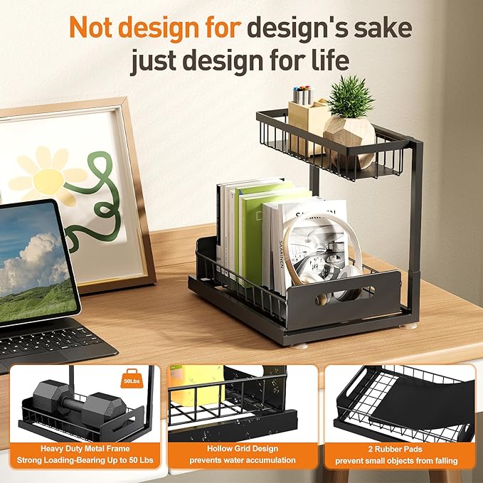 Under Sink Organizer 1 Pack,Pull Out Cabinet Organizer Shelf,Kitchen Bathroom Organizers and Storage with Sliding Drawer,Storage Shelves,Storage and organization for Home,Laundry Room,RV,Pantry,Spice