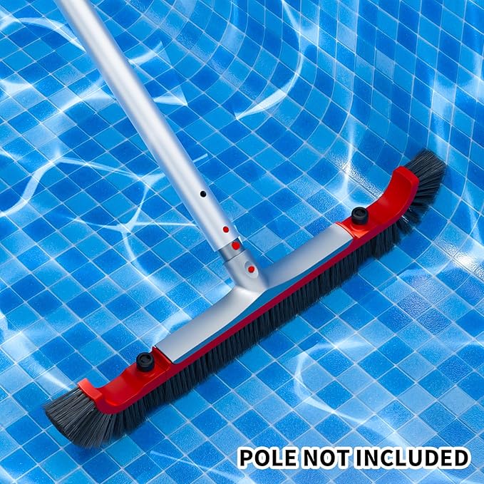 Sepetrel 22” Wide Pool Brush Head for Cleaning Walls,Heavy Duty Inground/Above Ground Aluminum Swimming Pool Scrub Brushes with Curved Ends & Premium Strong Bristle,Red