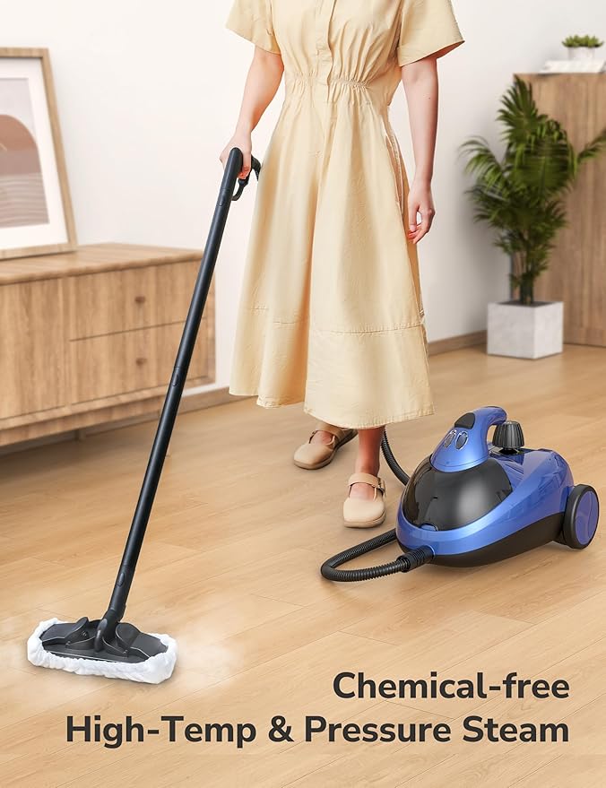 Steam Cleaner for home, 80PSI 293°F Multipurpose Heavy Duty Canister Steamer,Built-In Storage, Handheld Steam Mop for Home Car Upholstery Bed Furniture Carpet Bathroom Tile Grout Floor Cleaning, Blue
