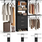iSunirm 8FT Closet System, 96'' Closet Organizer System with 3 Hanging Rods, Wall Mount Bedroom Wardrobe with 3 Drawers Walk-in Closet, Adjustable Cloth Garment Rack from 5 to 8FT (Cut to Fit), Black