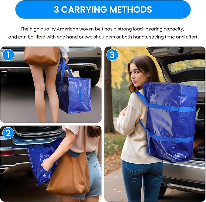 Simple Deluxe 10 Pack Moving Bags, Heavy Duty Storage Totes with Lids, Sturdy Handles& Zipper, Moving Boxes Alternative, Extra Large, for Clothes Packing, Moving Supplies, Blue