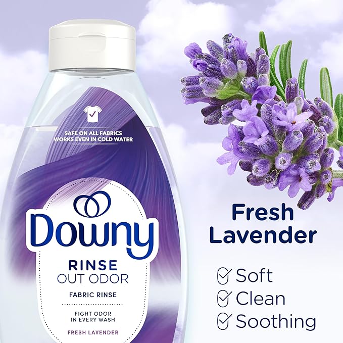 Downy RINSE & REFRESH Laundry Odor Remover and Fabric Softener, Fresh Lavender, 48 fl oz, Safe on ALL Fabrics, Gentle on Skin, HE Compatible
