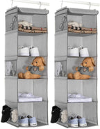 BrilliantJo 5 Shelves Hanging Closet Organizer, 2 Pack Hanging Storage with 6 Side Pockets for Clothes Bags, 43"x12"x12"(Light Gray)