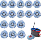 16 Pcs Spin Mop Replacement Heads, 360° Easy Wring Spin Mop 100% Microfiber Refill, Easy Cleaning Spin Mop Heads, 2 Tank System Replace Head for Easy House Cleaning Floor Mopping, Blue&White
