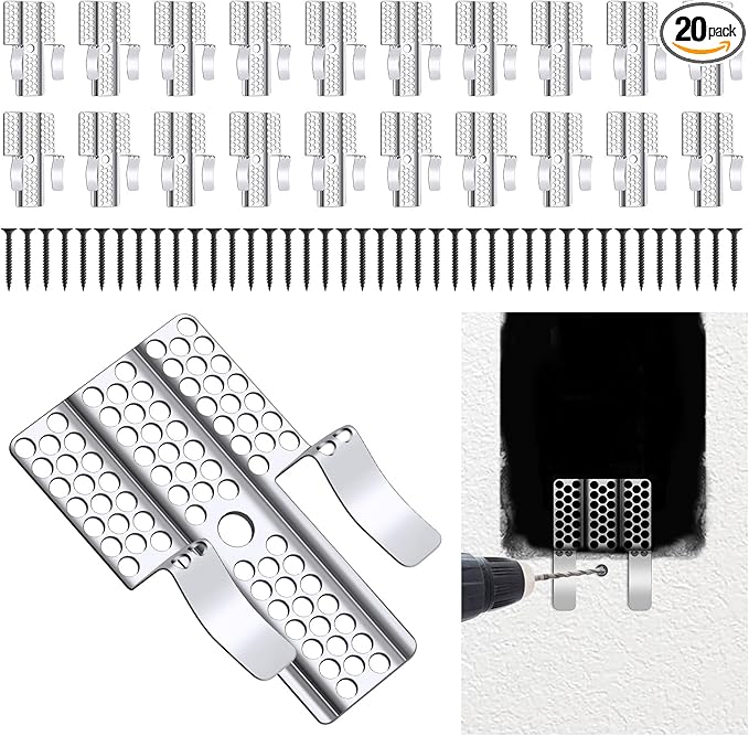 Drywall Repair Clips, 20 Pack Stainless Steel Wall Patch Kit with 40 Screws for 1/2 Inch Sheetrock, Professional Drywall Hole Repair Solution for DIY Home Repair
