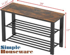 Simple Houseware Wood Top Shoe Storage Bench for Entryway, Rustic Brown