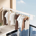 Wall Mounted Collapsible Clothes Drying Rack, Durable Space-Saving Laundry Drying Rack Clothing Hanger, Upgraded with Clips and Windproof Holes