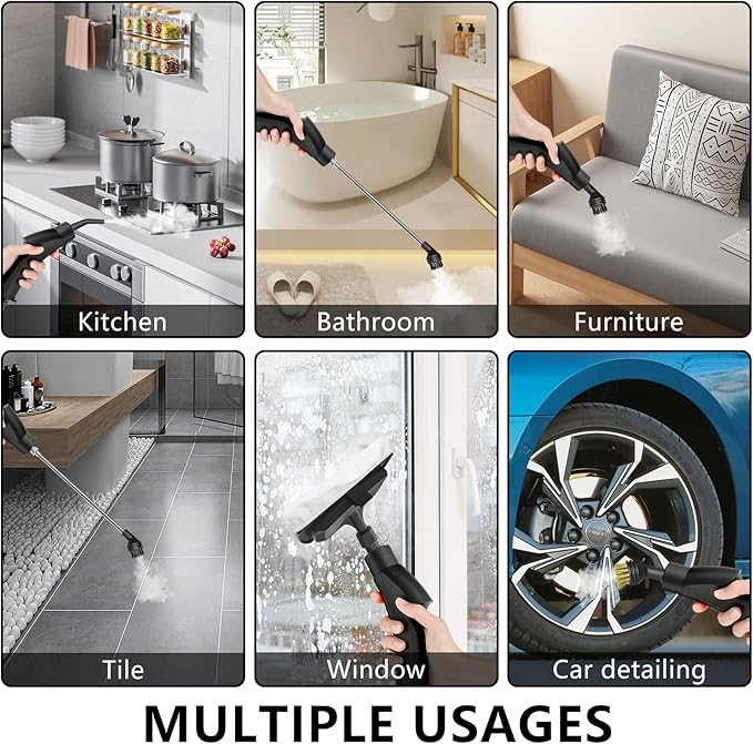 Handheld Steam Cleaner, Steamer for Cleaning, 2500W Pressurized Steam Cleaner with 1.2L Water Tank and 6 Attachments, Portable Steamer Cleaner for Home Car Kitchen Bathroom Furniture Tile Grout, White