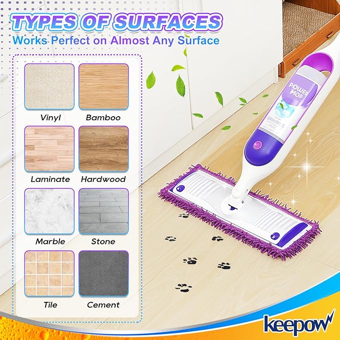 KEEPOW Reusable Power Mop Refill Pads Compatible with Swiffer PowerMop, Microfiber Power Mop Refills, Power Mop Pads for Hardwood Floor Cleaning (6 Pack)