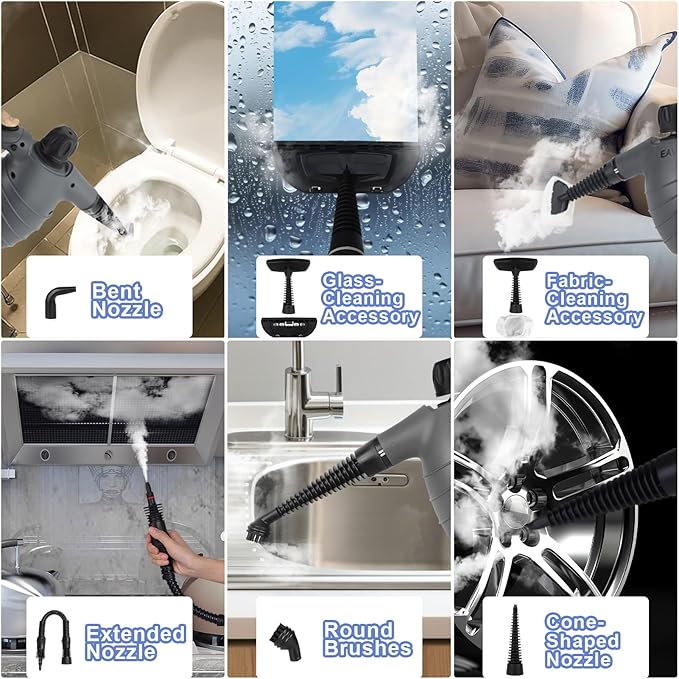 Handheld Steam Cleaner, Portable Steamer for Cleaning, with Steam Lock Button for Hands-free Steaming, 12 in 1 Set Pressurized Hand Held Car Steamer for Furniture, Upholstery, Tile Grout, Home Use