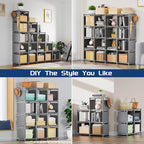 Mavivegue Book Shelf, 16 Cube Storage Organizer, DIY Bookcase, Metal Cube Bookshelf,Tall Book case for Bedroom, Living Room,Office,Closet Storage Organizer, Grey Cubicle Storage Rack