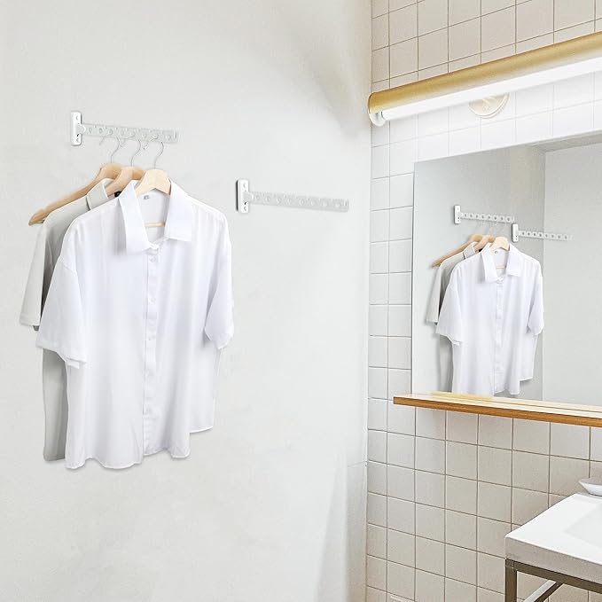 Alise Folding Clothes Hanger Rack, Stainless Steel Wall Mounted Drying Rack, Space Saving Laundry Hanging Rack for Laundry Closet Bedroom Bathroom, Brushed White