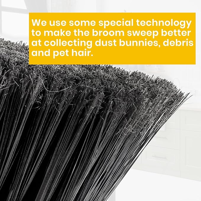 Yellow Indoor Broom 54" Long Handle House Brooms for Floor Cleaning Sweeping Broom for Kitchen, Garage, Lobby, Patio and Garden