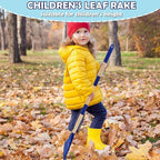 Kids Leaf Rake - 3-Section Adjustable Handle, Lightweight, Wood & Plastic, Small Garden Tool for Children (Blue+Green)