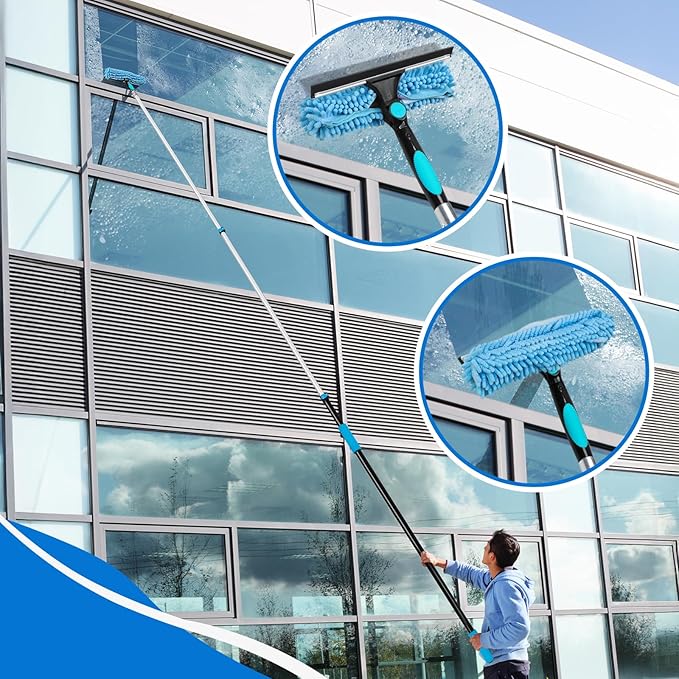 MAVRIZ 5-12 FT Window Washing Kit with Extension Pole, High Reach Window Cleaner Tool 2 in 1 Window Squeegee with Telescopic Pole for Indoor & Outdoor