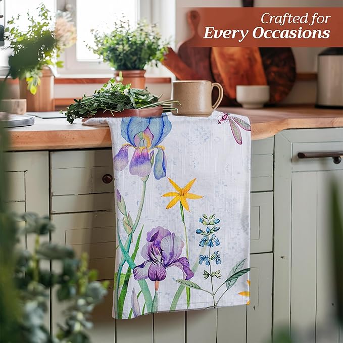 Maison d' Hermine Kitchen Towels Set of 3 100% Cotton 27.50" x 20" Reusable Cloth Tea Dish Towels Absorbent with Hanging Loop for Kitchen, Home, Dining, Cocktail Parties Spring/Summer (Fleurs De Mai)