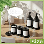 Yaomiao 5 Pack Bathroom Accessories Set, Modern Bathroom Decor Sets, Glass Liquid Soap Dispenser, Vanity Tray, Toothbrush Holder, Cotton Swab Jars with Lids for Sink Countertop(Black,Frosted)