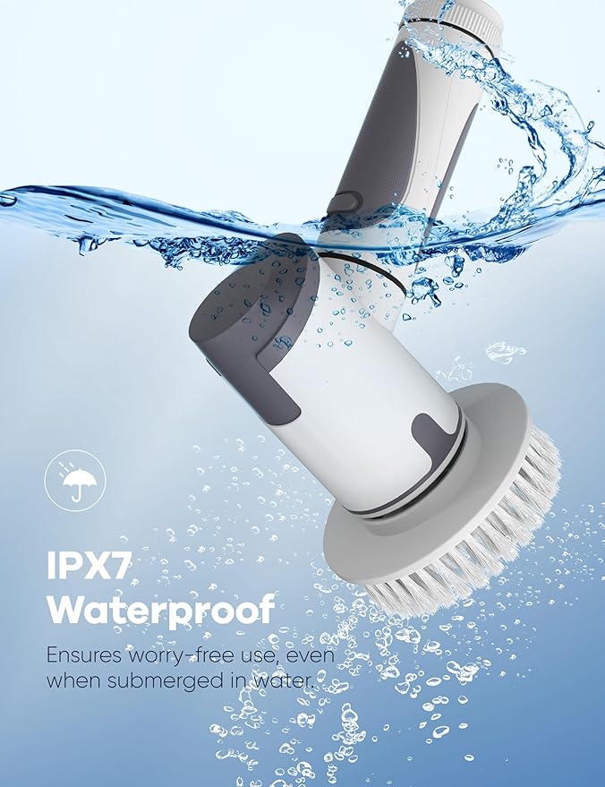 Electric Spin Scrubber,Power Scrubber Dual Speeds Cordless Shower Scrub Brush with Handle,Cleaning Brush with IPX7 Waterproof,8 Brush Heads for Kitchen,Tile,Tub (Short Purple)