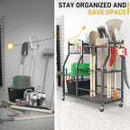 Ultrawall Garden Tool Organizer, Yard Tool Storage Rack for Garage Organization with Lockable Wheels, Garden Tool Stand for Rake, Brooms, Indoor & Outdoor Use