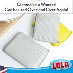 LOLA Wonder Non-Scratch Scouring Pad, Large Knitted Flat Wire Cloth Fibers w/Foam Sponge Core, Assorted Colors (Gold or Silver), 1 Pack