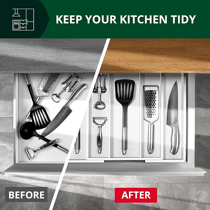 ROYAL CRAFT WOOD Luxury Bamboo Kitchen Drawer Organizer - Silverware Organizer - Utensil Holder and Cutlery Tray with Grooved Drawer Dividers for Flatware and Kitchen Utensils (5 Slot, White)