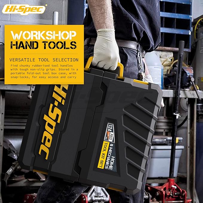 Hi-Spec 124piece Home & Garage Mechanics Tool Set, Socket Wrench Tool Sets for DIY Repairs with Plastic Storage Case