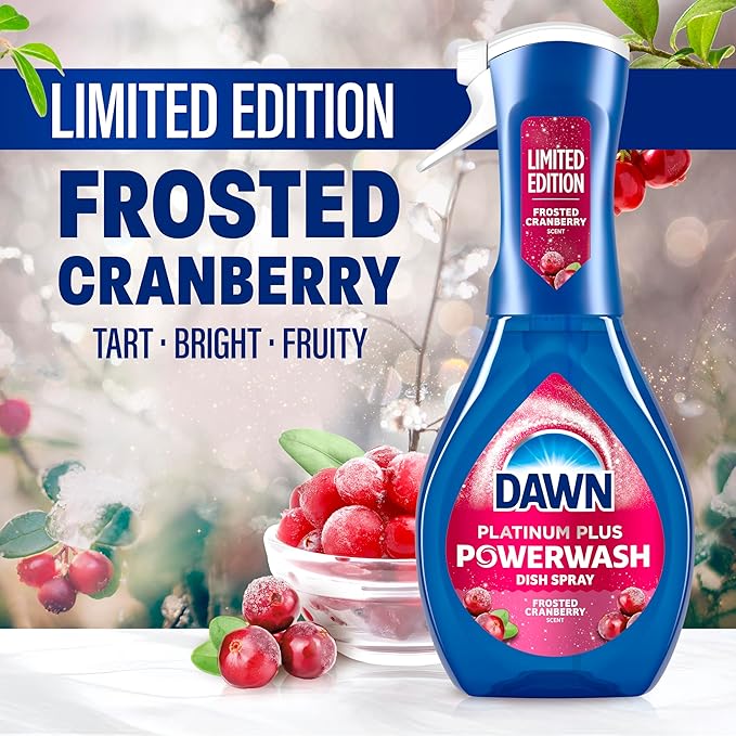 Dawn Powerwash Spray, Dish Soap, Dishwashing Liquid, Cleaning Supplies, Frosted Cranberry, 1 Starter Kit, 16 Fl Oz
