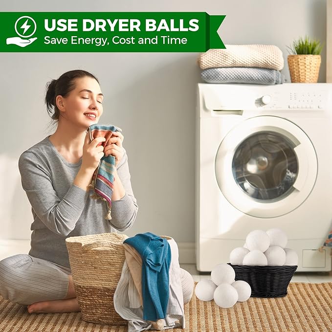 Wool Tumble Dryer Balls– Eco-Friendly Organic Fabric Softener, Reduce Wrinkles & Drying Time, Save Energy, Reusable, Handmade, 100% New Zealand Wool, Baby Safe, Unscented, XL Size (Pack of 6)