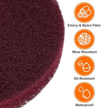 HARFINGTON 12pcs Scrubber Scouring Pads 500 Grits 2 Inch Drill Power Brush Hoop and Loop Surface Conditioning Disc Drill Scuffing Disc Scrub Pads for Home Kitchen Cleaning, Dark Red