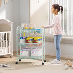 TOOLF 3-Tier Metal Rolling Cart, Mesh Wire Easy Assemble Utility Cart, Storage Trolley on Wheels with 3 Hooks, MetalStorage Shelving Units for Kitchen Bathroom Laundry Room