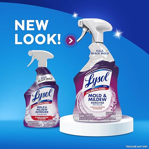 Lysol Mold & Mildew Remover Spray, Bathroom & Shower Cleaner, Disinfectant Spray, Stain Remover with Bleach, Tough on Black Mold, Multipurpose Cleaner for Home and Kitchen, 32oz (3 Pack)