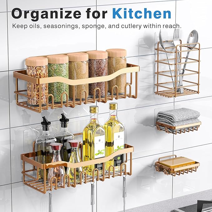 5-Pack Rustproof Stainless Steel Shower Caddy – No Drill Adhesive Bathroom Organizer with Large Capacity, Spacious Shower Shelves for Inside Shower, Kitchen & Home Decor Storage-XL Size