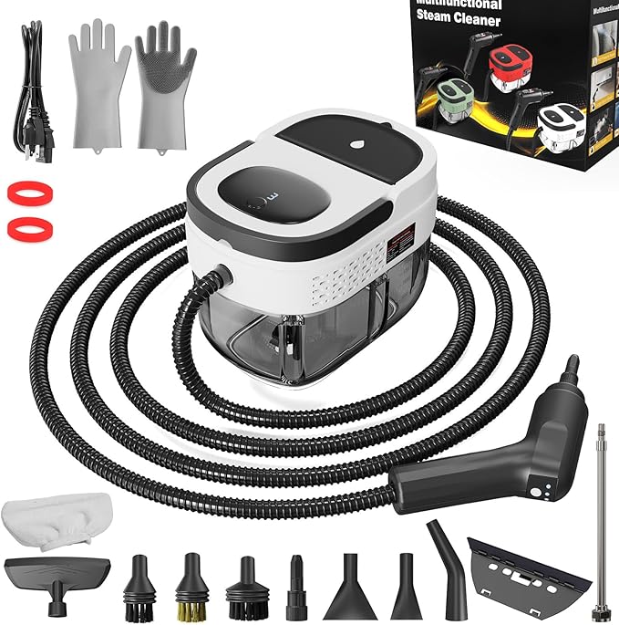 Handheld Steam Cleaner, 2500W High Pressure Steamer for Cleaning, Portable Steam Cleaner with 1.6L Water Tank, 3 Levels Adjustable Handle, Steam Cleaner for Home, Car, Furniture, Bed Bugs (White)