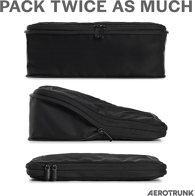 Compression Packing Cubes for Travel - Luggage Organizer Bags - Double Zipper Packing Cubes for Suitcases (2-Pack, Black)