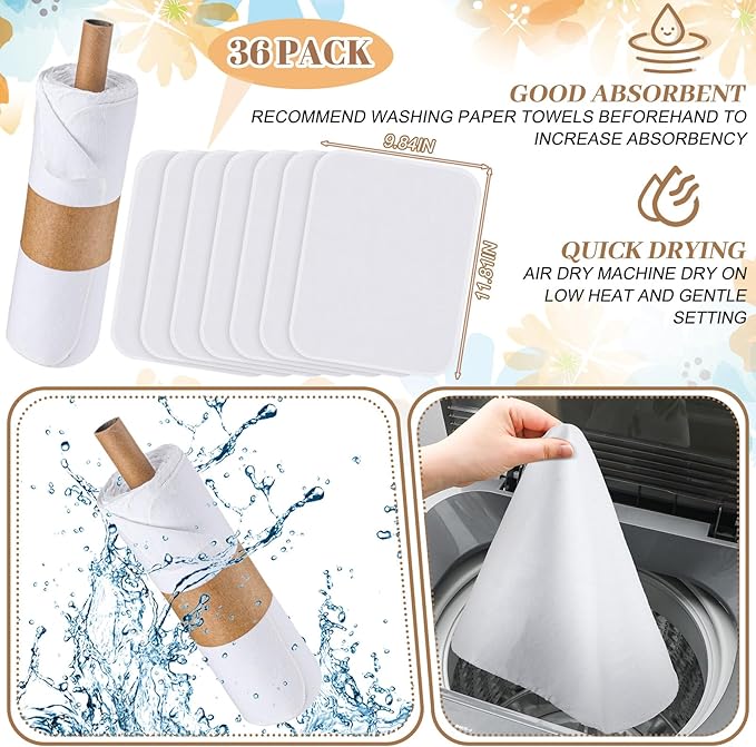 36 Count Reusable Cleaning Cloths Washable Cotton Kitchen Towels for Home(Classic Style,White)