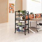 Four-Tier Metal Rolling Rack, Removable Metal Sheets, Grid Baskets with Wheels, Kitchen Storage Cart, Shelf for Pantry, Bathroom, Kitchen, Office, Garage, Black (Large)